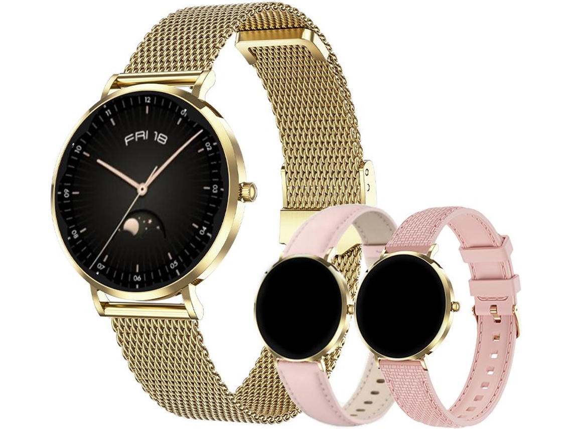 Reloj inteligente CHRONUS T8 Ultra de 1,19" AMOLED con diseño ultradelgado y 3 correas – Dorado