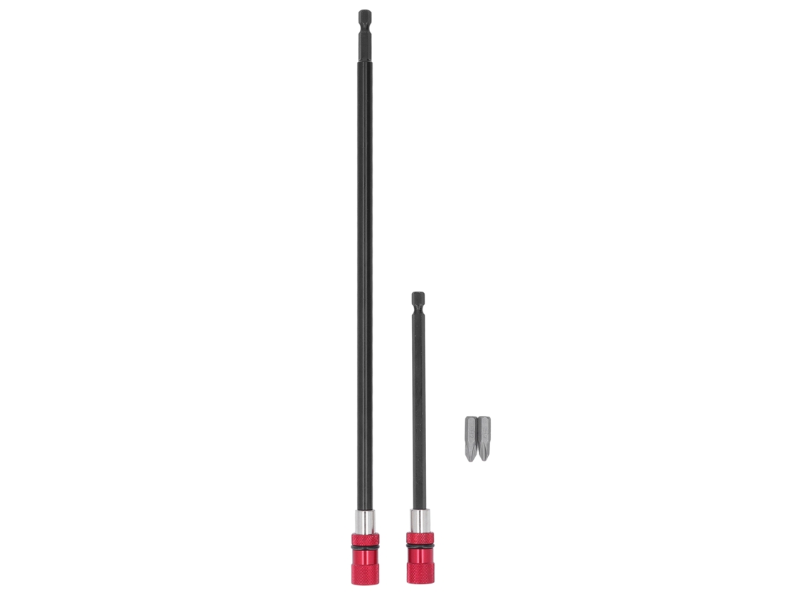Juego de 2 brocas para destornillador PH2 + 2 extensiones magnéticas hexagonales de 1/4" (150 mm y 300 mm) de liberación rápida.