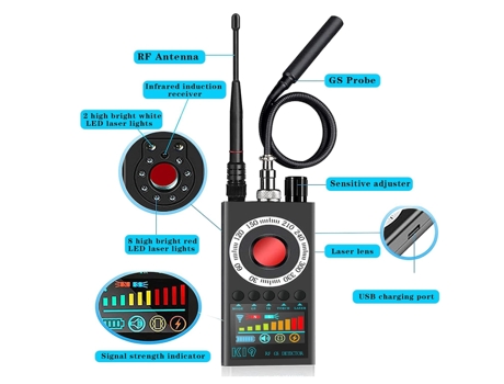 Detector de dispositivos ocultos Detectores de cámara oculta Detector antiespía Detector de errores Detector RF, negro BISBISOUS