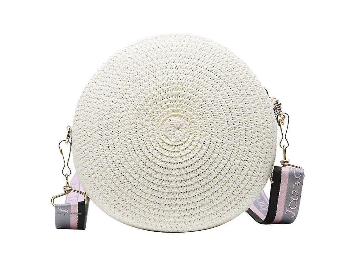 Bolso bandolera pequeño de paja trenzada para mujer con asa redonda, bolso de compras trenzado, blanco