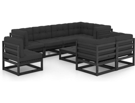 Conjunto 9 de muebles de jardín VIDAXL y cojines madera maciza pino