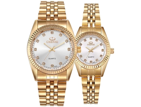 VEANXIN Gold Watch Par de relojes de pulsera de acero inoxidable-Blanco