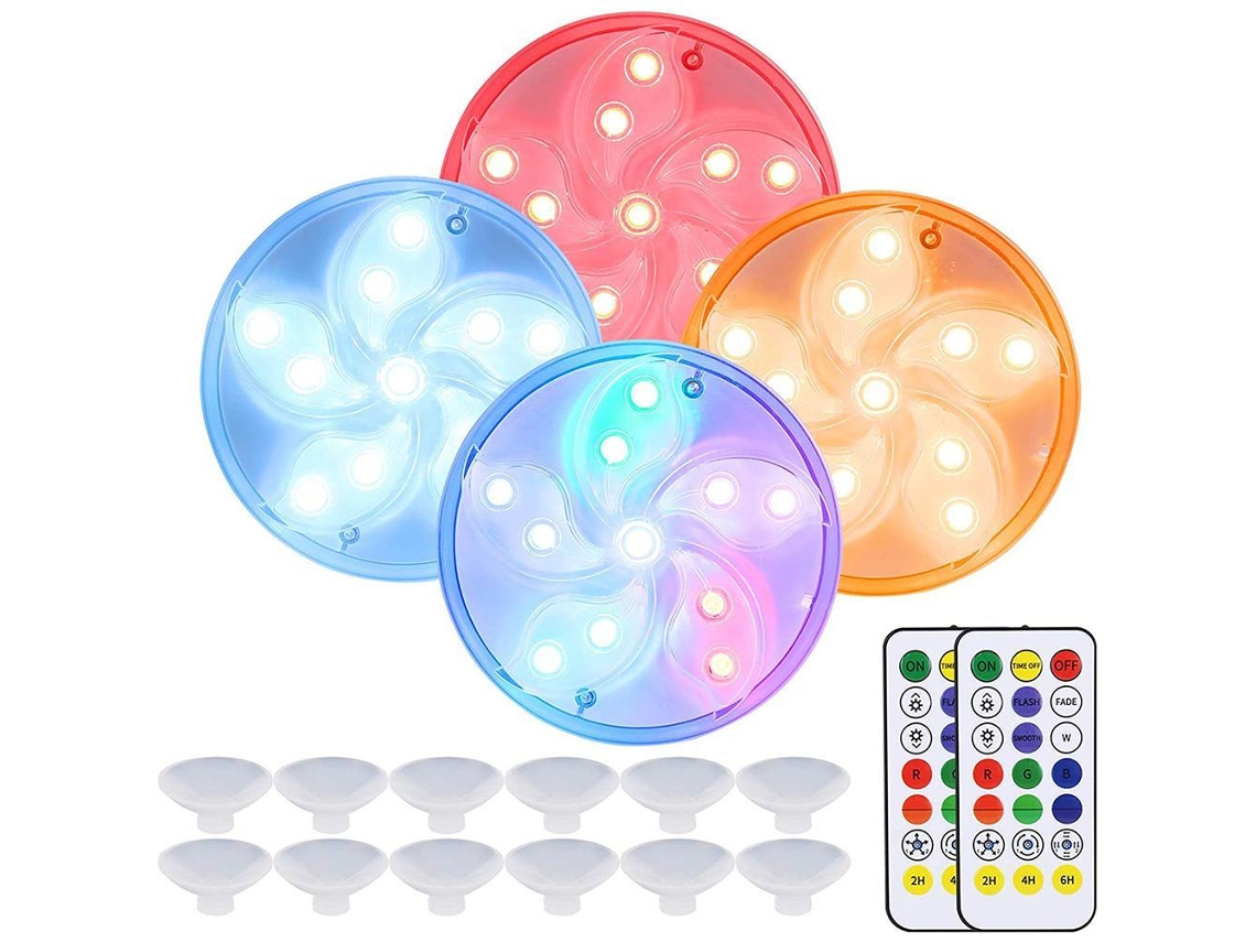 2026-4 Pack Luces Led Sumergibles Impermeables Con Ventosa, Imanes Y Control Remoto Rf Luces Led Rgb