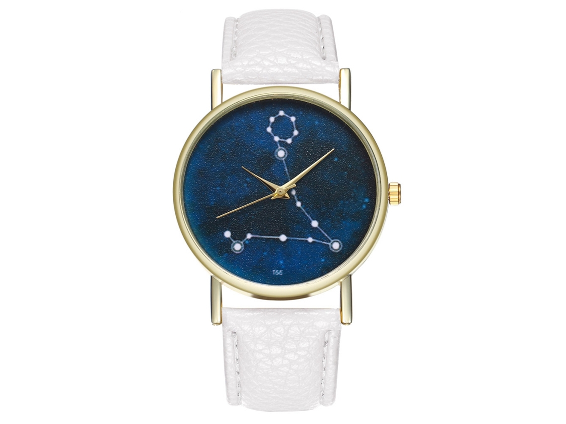 Reloj De Pulsera Analógico De Cuarzo Para Mujer Con Correa De Pu Con Estampado De Estrellas Blancas.