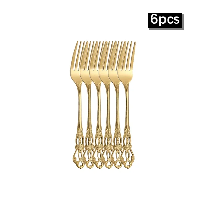 (6 Piezas Tenedor) Vajilla De Acero Inoxidable De Alto Grado Huangting Western Steak Knife Tenedor Cuchara Cuchara De Postre
