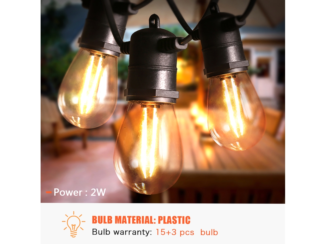 Guirnalda De Luces Led Para Exteriores De 14,6 M, Resistente Al Agua Ip65, Con 15 Bombillas S14, Ideal Para Decorar Fiestas En El Jardín.