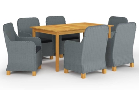 Conjunto 7 de comedor para jardín de VIDAXL gris claro