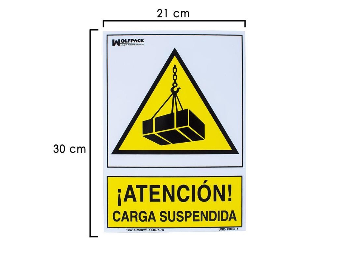 Cartel peligro carga suspendida 30x21 cm.