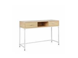 Mesa Consola Relaxdays 80x120x40 Cm Com 2 Gavetas, Corredor Sala, Estilo Escandinavo, Metal/mdf, Branco/natural