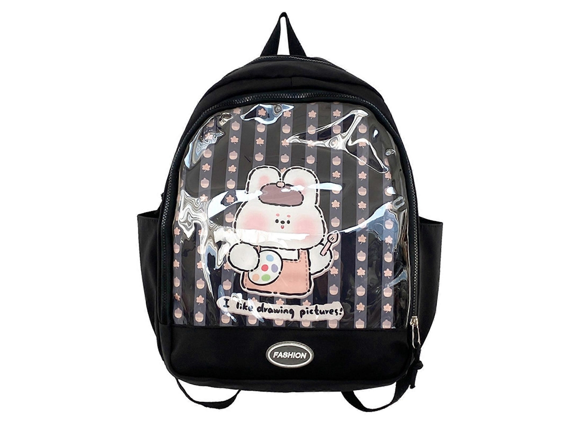 Mochila escolar de gran capacidad para mujer, estilo japonés, ideal para exhibir pines, color negro.