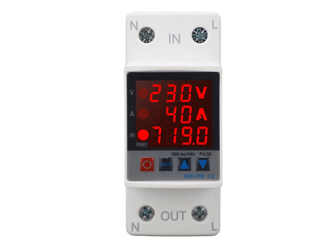 Protector De Sobretensión/subtensión Ajustable Con Reinicio Automático, 220 V Ca, 40 A, Con Indicador De Voltaje Y Corriente.