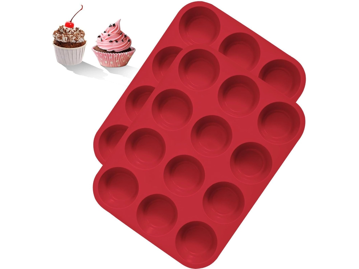 2 Moldes De Silicona Para Mini Magdalenas - Rinden 12 Magdalenas - Sin Bpa - Antiadherentes, Fáciles De Lavar (rojo)