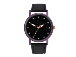 Reloj De Pulsera Para Mujer De Cuero Simple Con Esfera Redonda Y Cuarzo Negro