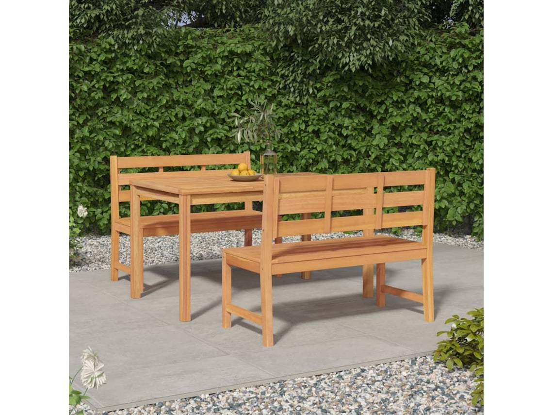 Juego de comedor de jardín de 3 piezas DKD Home Decor en madera maciza de teca