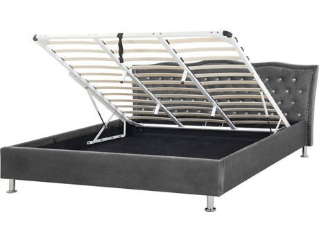 BELIANI Cama doble Metz terciopelo gris 212x215x103