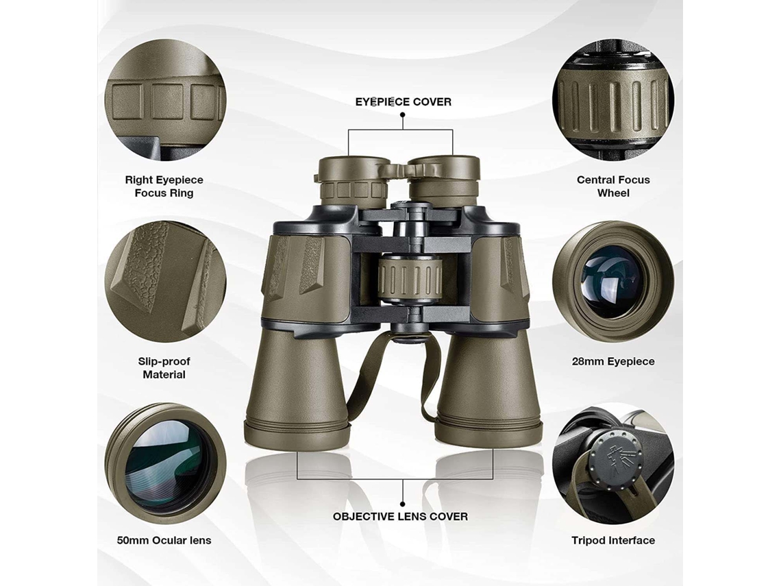 Prismáticos Militares 20x50 para Adultos con Adaptador para Smartphone - Prismáticos Tácticos Compactos e Impermeables para Observación de Aves Caza Senderismo Concierto Viaje IKIKSO