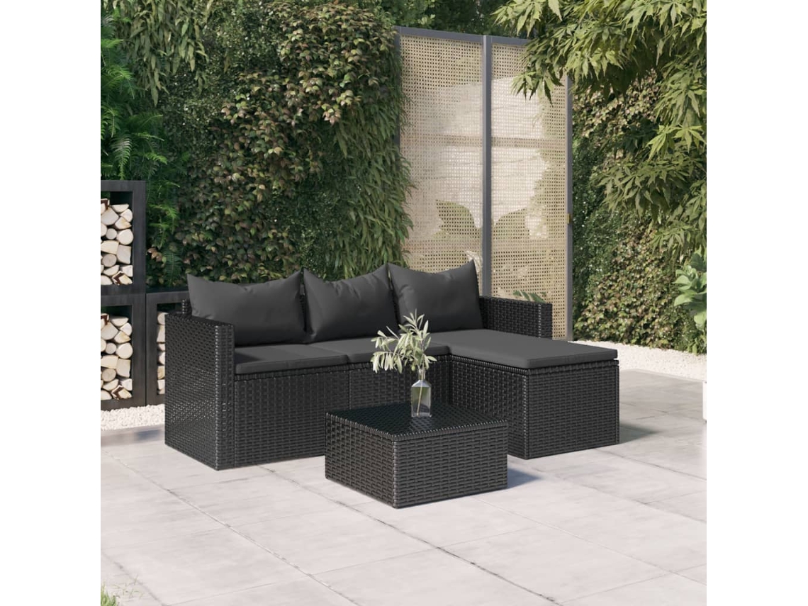 Conjunto de salón de jardín de mimbre negro Dkd Home Decor
