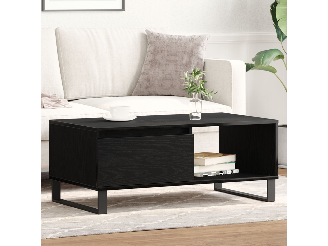 Mesa De Café De Negro Roble 90x50x36,5 Cm Madera Elaborada