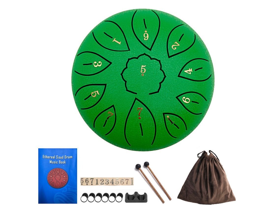 Tambor De Mano Digitallab De 6 Pulgadas Con 11 Notas En Escala Menor Para Niños Con Baquetas (verde)