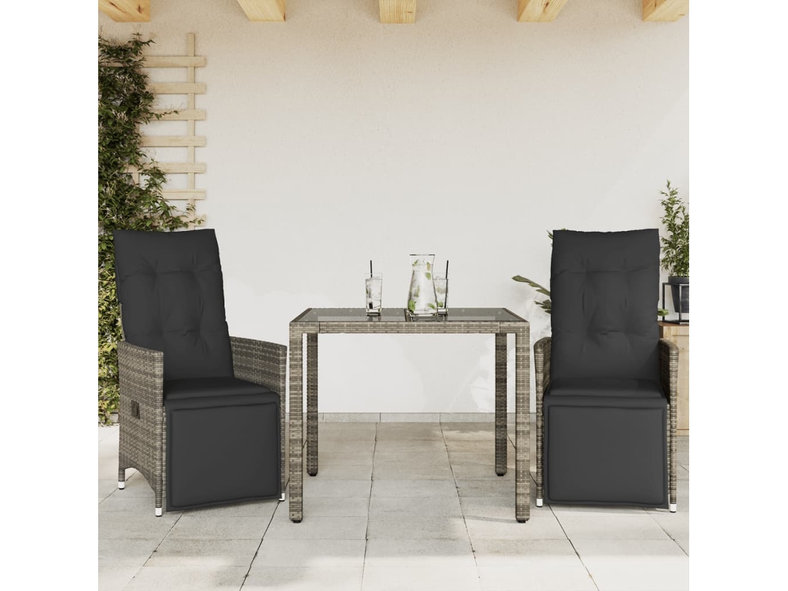 Conjunto de bistró de jardín de 3 piezas con cojines, mimbre gris, DKD Home Decor