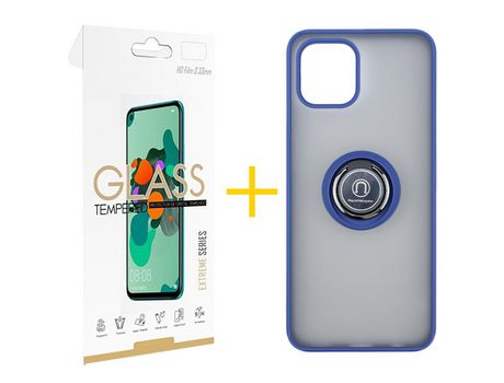 Pack 1 X Película de Vidrio Templado 2.5D + Funda GANDY por Apple iPhone 15 Plus Gel Bumper con Anillo Negro