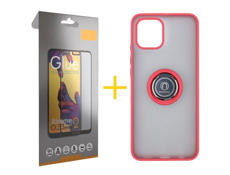 Pack 1 X Película de Vidrio Templado Full + Funda SKYHE por Apple iPhone 15 Plus Gel Bumper con Anillo Rojo