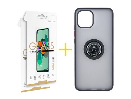 Pack 2 X Película de Vidrio Templado 2.5D + Funda SKYHE por Apple iPhone 15 Gel Bumper con Anillo Negro