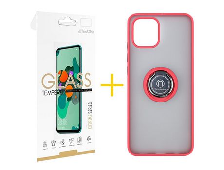 Pack 1 X Película de Vidrio Templado 2.5D + Funda SKYHE por Apple iPhone 15 Gel Bumper con Anillo Rojo