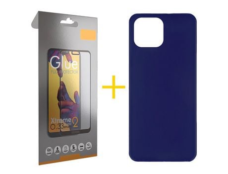 Pack 1 X Película de Vidrio Templado Full + Funda SKYHE por Apple iPhone 15 Pro Silicona Líquida Azul