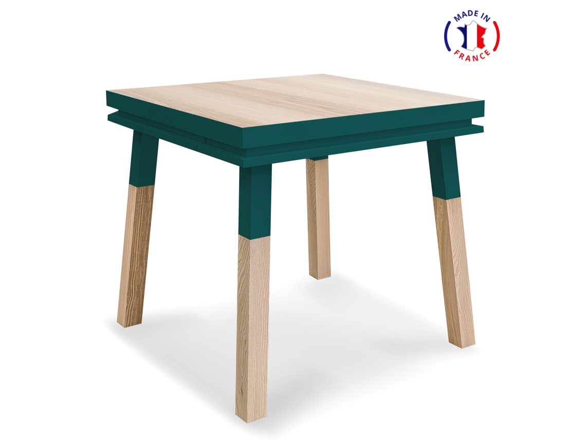 Mesa de Comedor Cuadrada MON PETIT MEUBLE FRANÇAIS con 1 Cajón (Azul Gris Lehon - Madera - 80 x 75 x 80 cm)