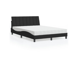 Cama Con Colchón Terciopelo Negro 140x190 Cm