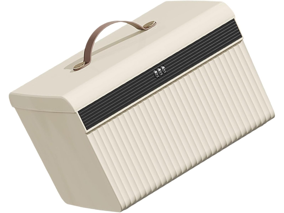 Caja De Seguridad Portátil Con Cerradura De Combinación, Pequeña Y Discreta Caja Fuerte De Plástico Blanco.