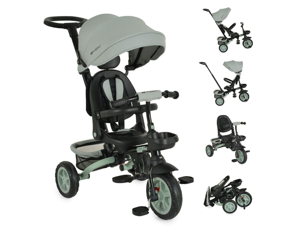 Triciclo Infantil Explore Con Ruedas De Goma, Reversible, Evolutivo Y Plegable De Byox - Green