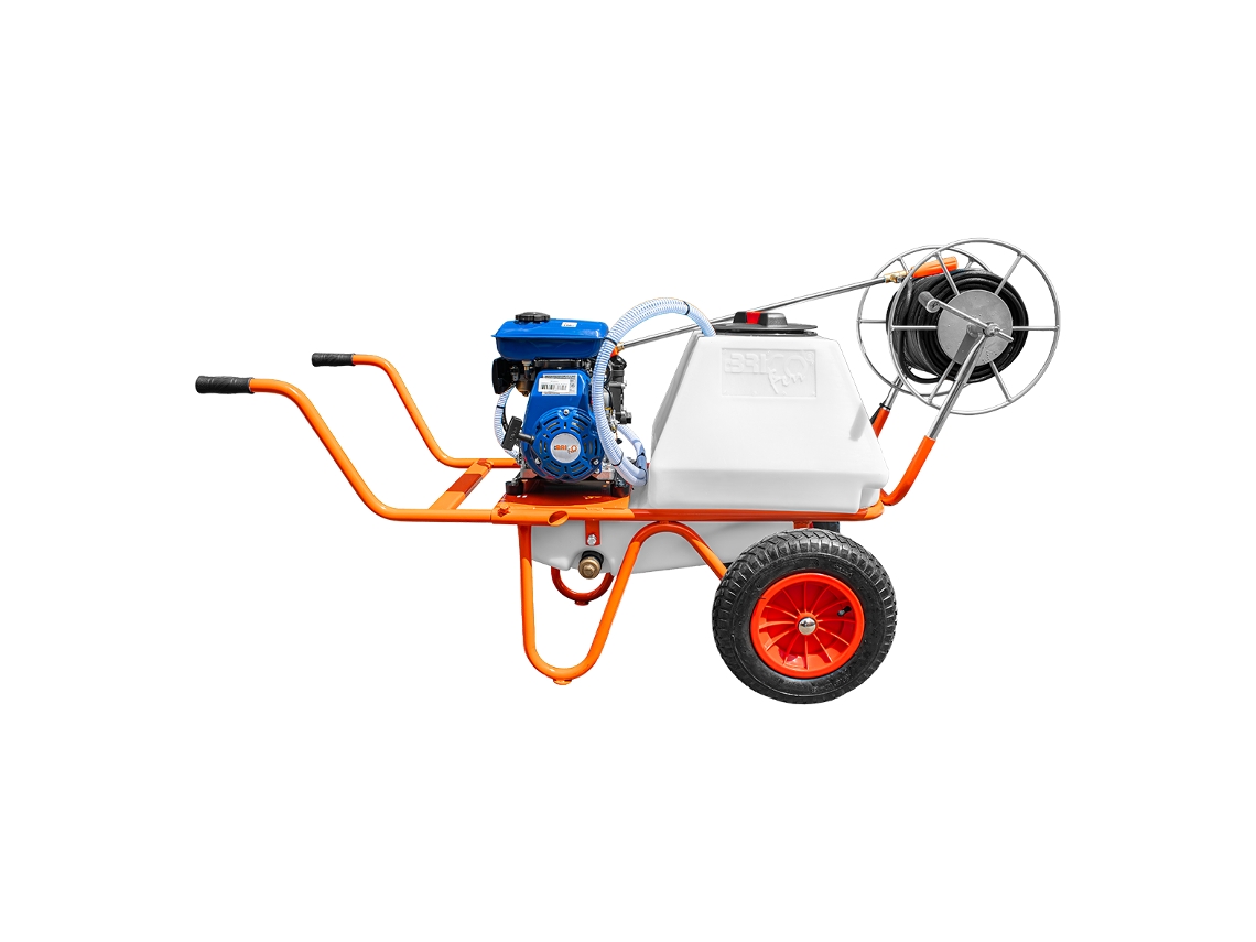 Bricoferr Carretilla Sulfatadora De 2 Ruedas 80cc 80l Con Manguera De 50 Metros Y Lanza De 90 Cm