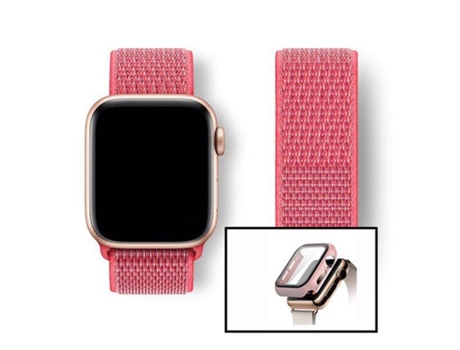KIT Caja Anti-Impacto Pulsera Brazalete NylonSense Apple Watch Serie 5 40mm ATYULNM Rosa
