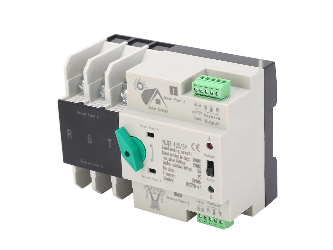 Conmutador Automático De Transferencia De Doble Potencia 100a 3p 110vac Para Inversor Pv, Montaje En Riel 35mm