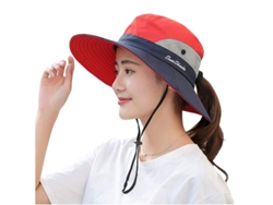 Gorra De Sol Para Mujer Verano Con Protección Uv Sombrero Plegable De Borde Ancho Rojo