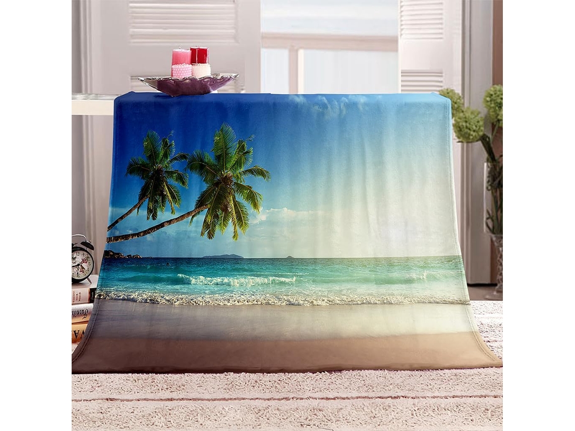 Manta de microfibra con estampado 3D de playa y olas, 180x200cm