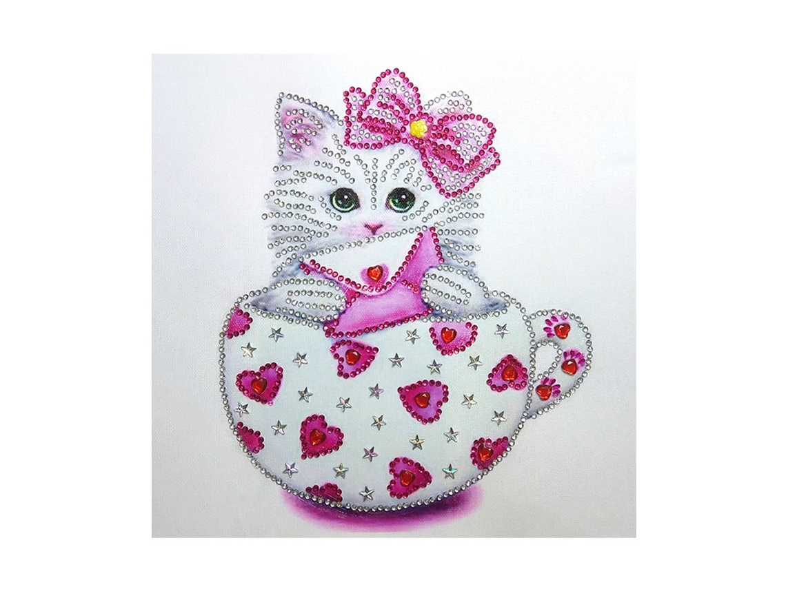 Juego Infantil De Bricolaje: Dibujo De Diamantes 3d Con Diseño De Gatito Y Diamantes De Imitación.