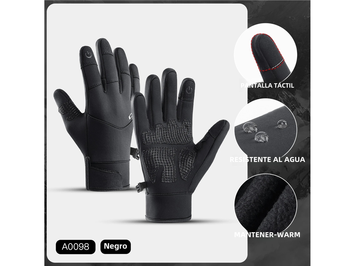 (negro S) Guantes De Ciclismo De Invierno Unisex Con Pantalla Táctil, Impermeables, Negros, Antideslizantes, Cálidos.