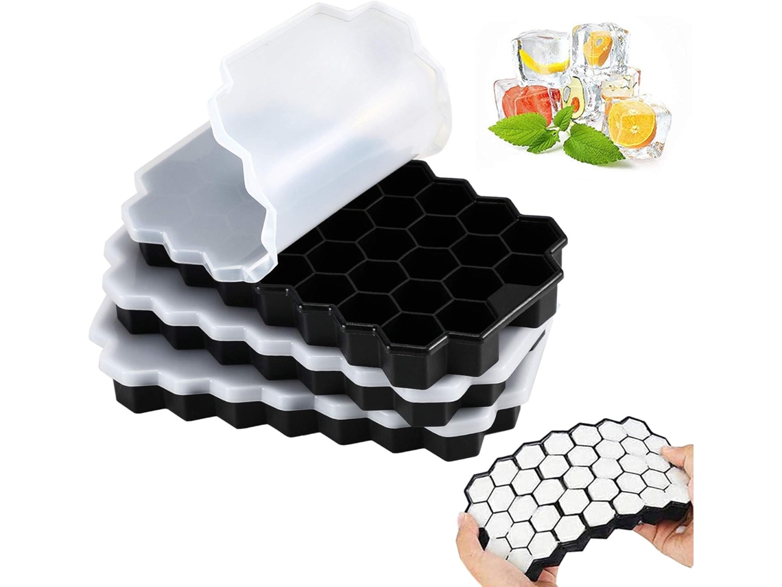 Bandejas flexibles para cubitos de hielo para cócteles, bandejas reutilizables de silicona para congelador con tapas selladas, cubitos de hielo hexagonales para bebidas de gel.