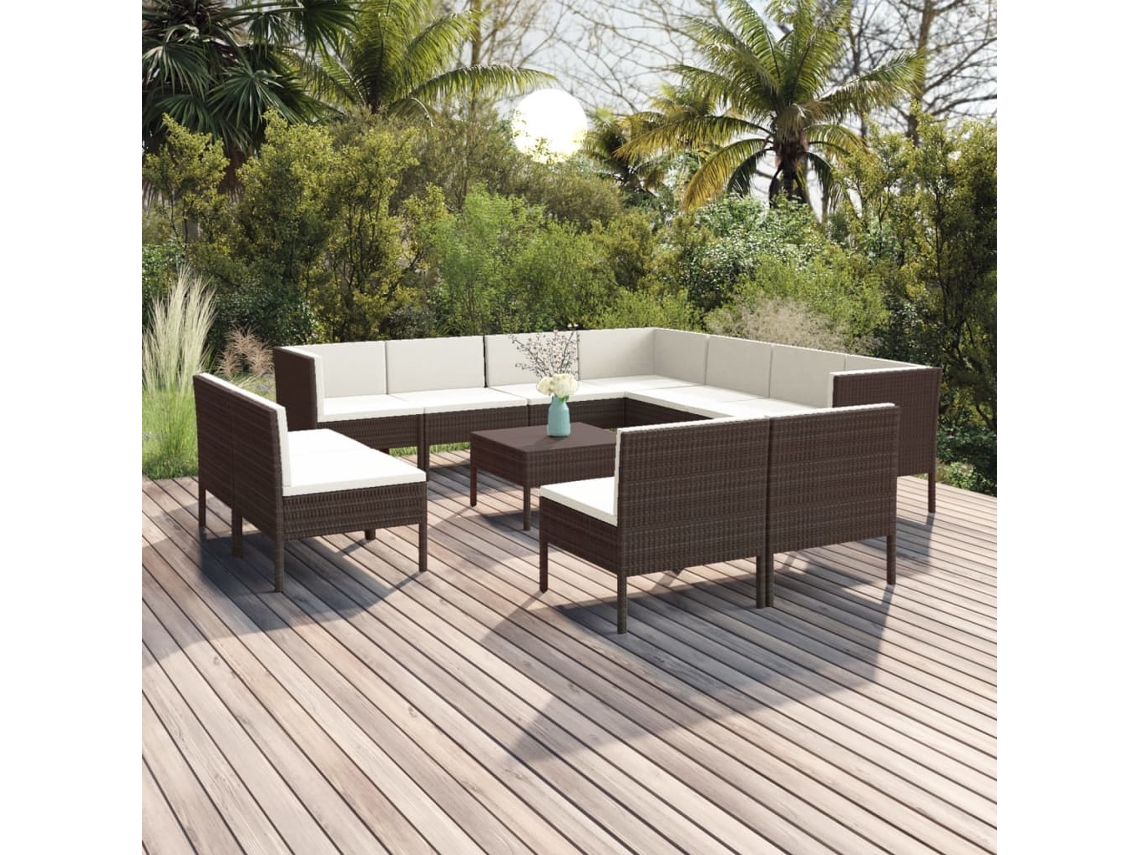 Conjunto de jardín de 12 piezas con cojines de mimbre marrón de DKD Home Decor