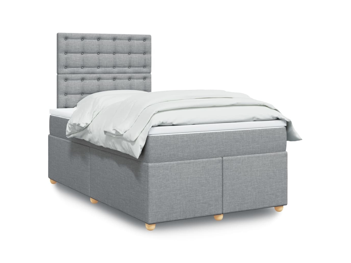 Cama Box Spring Con Colchón Tela Gris Claro 120x200 Cm