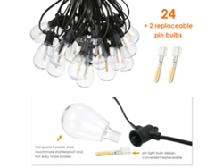 Guirnalda de luces LED Tomshine 2026, 15,2 m/50 pies, 24 bombillas S14, resistente a golpes, impermeable IP65, para decoración de fiestas en el jardín, interiores y exteriores.