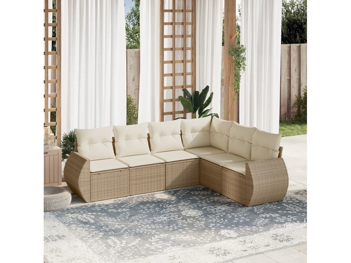 Conjunto de 6 sofás de jardín con cojines de mimbre beige Dkd Home Decor