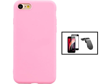 Kit Carcasa + Protector de Pantalla GorilaGlass + Soporte de Auto Magnético L iPhone SE 2022 G4M Rosa