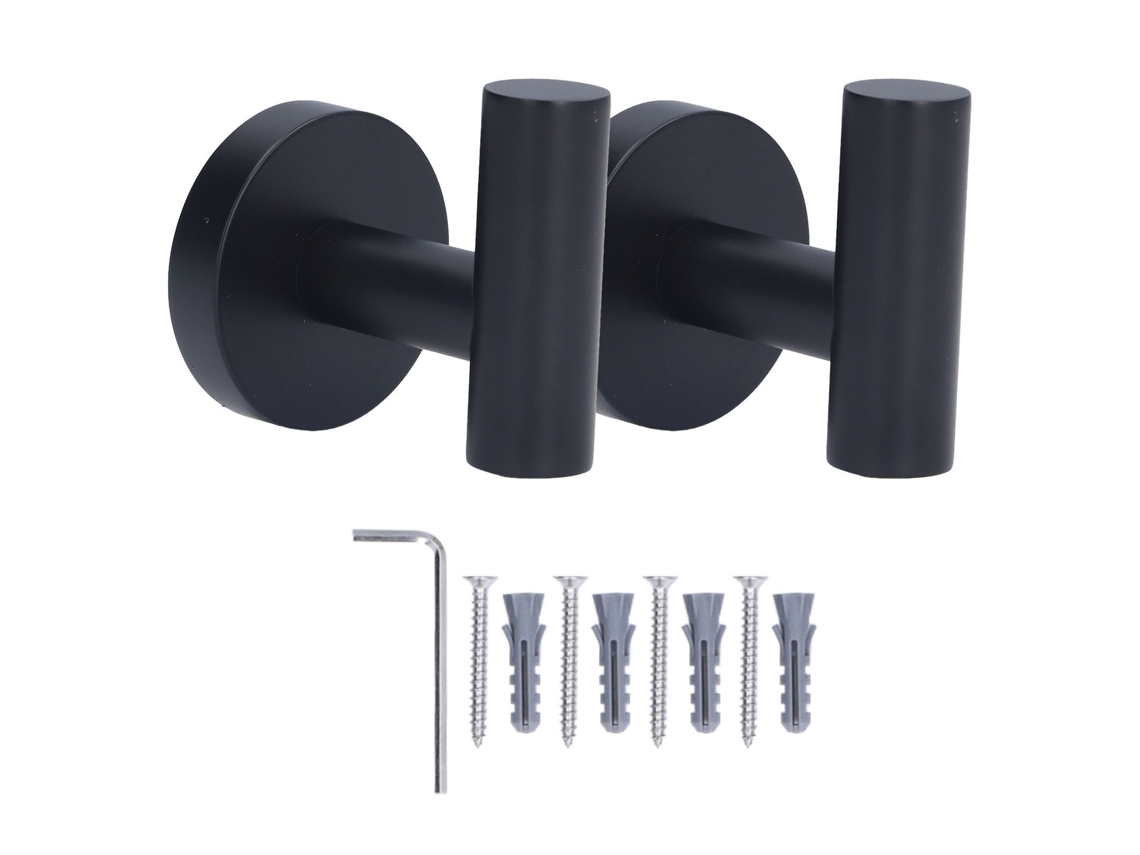 Ganchos para toallas negros de montaje en pared, 2 unidades, duraderos, para baño.