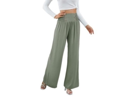 2026-24078-pantalones Anchos De Lino Para Mujer Verano Alto Elástico Beach Trousers Primavera Otoño Xxl Verde