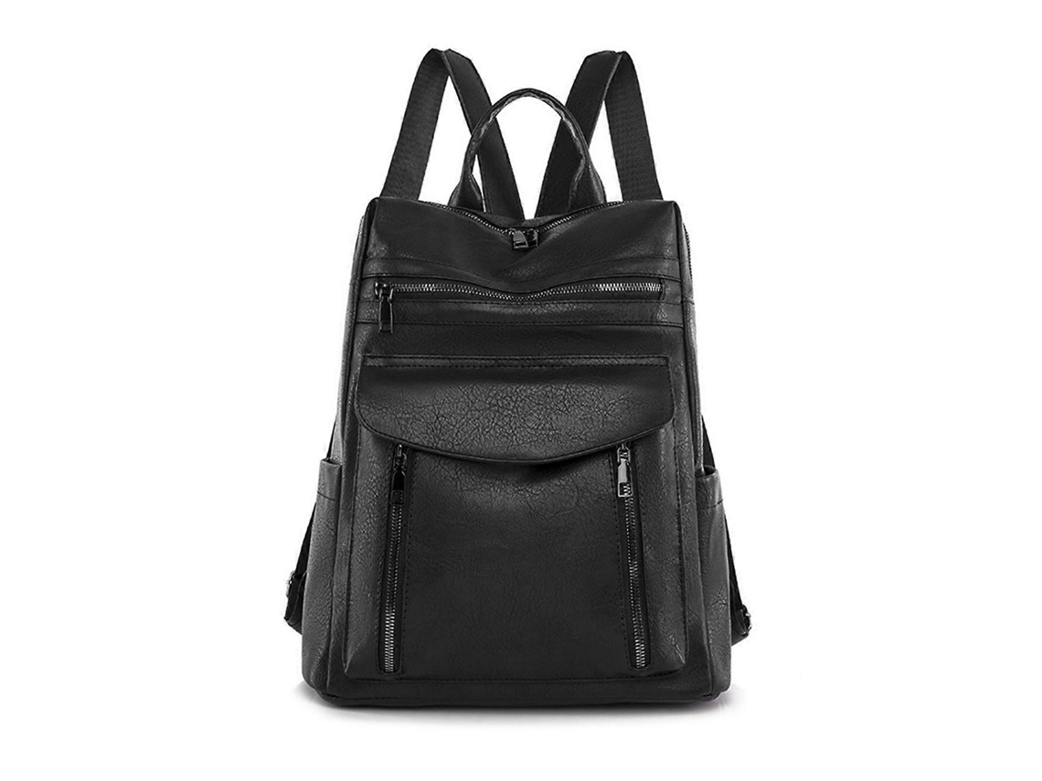 Mochila de PU para mujer, de gran capacidad, ideal para viajes, ligera y moderna, con correas para el hombro. Negra.