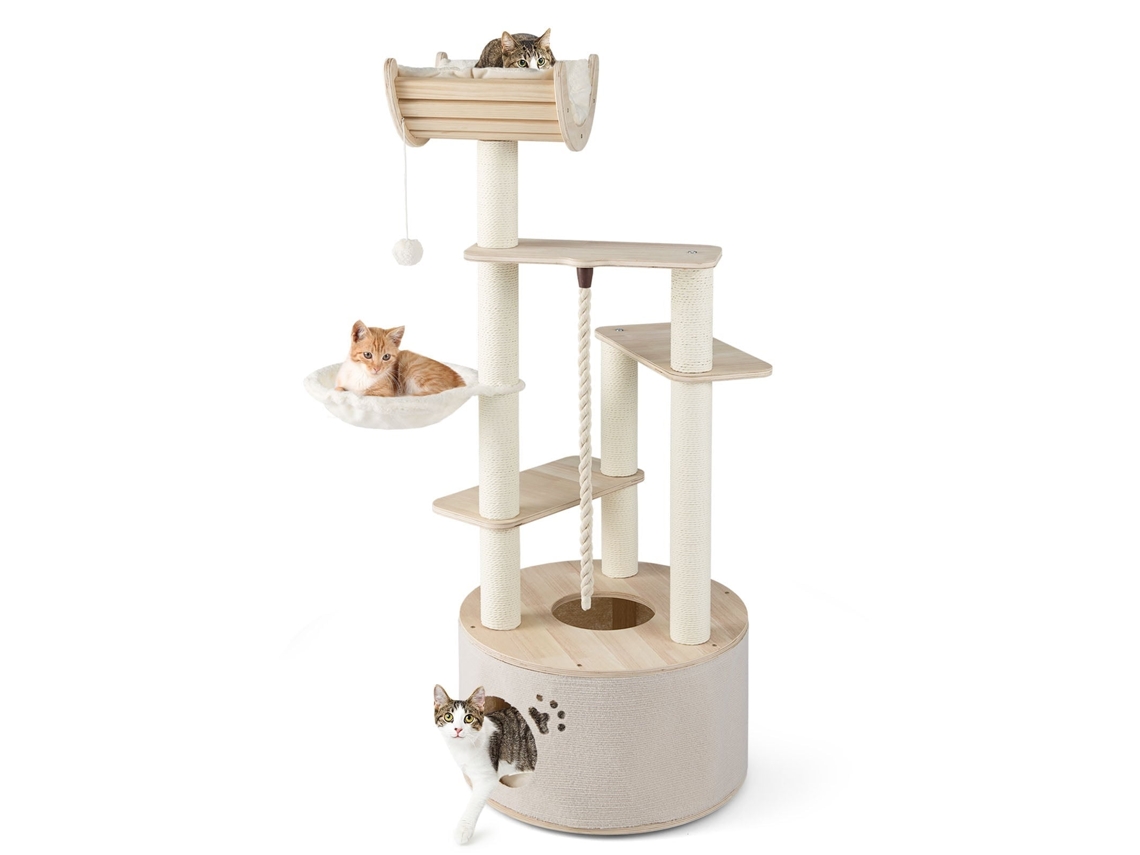 Árbol rascador para gatos con forma de torre, 141 cm, de madera, con cueva y hamaca NORTHIX
